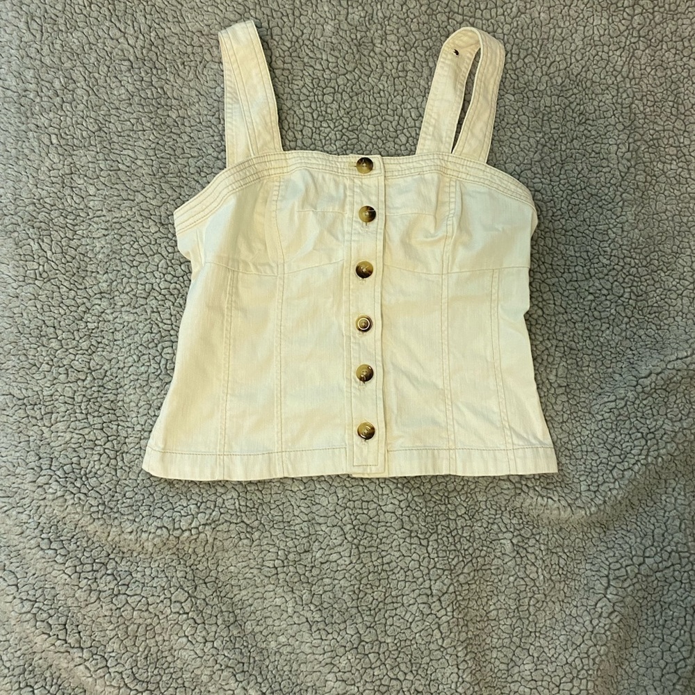 Anthropologie Pilcro and the Letterpress cream white denim button up tank top